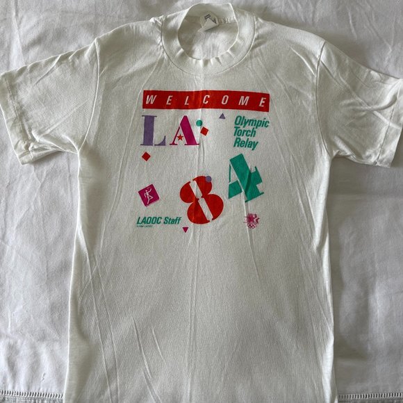 Vintage 1984 Olympics Torch Relay - Staff T-Shirt - Picture 1 of 2